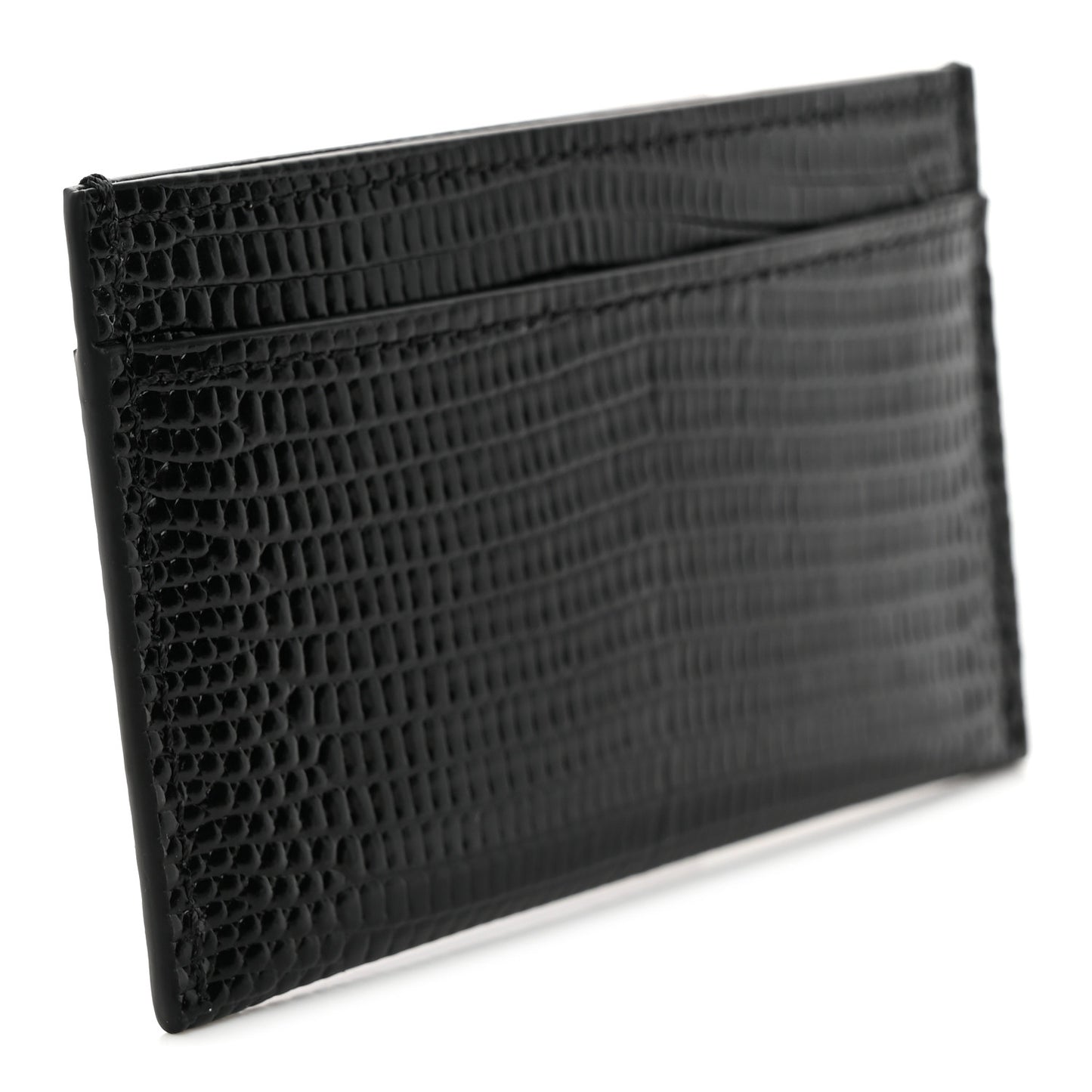 Calfskin Lizard Embossed Card Holder Black