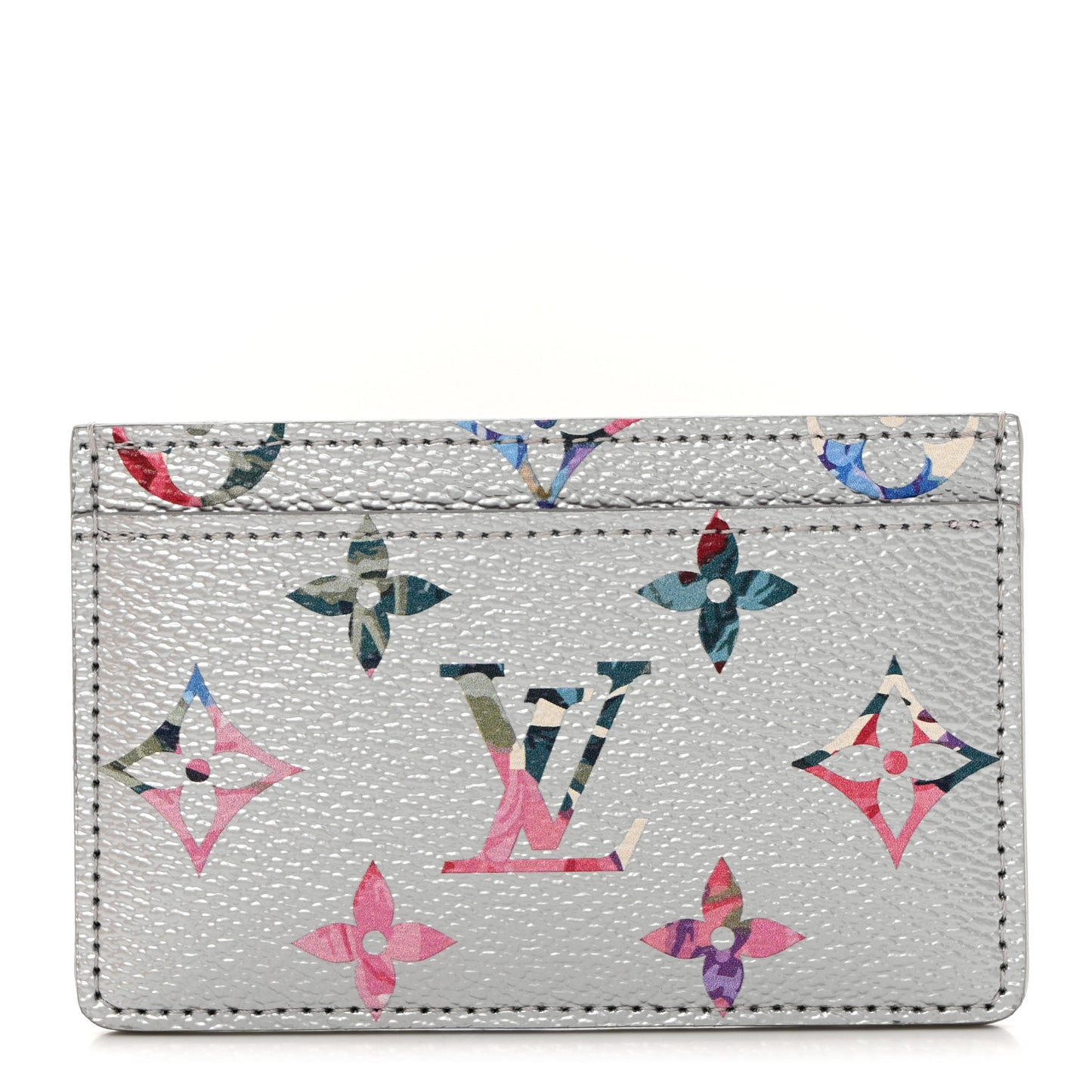 Metallic Monogram LV Garden Card Holder Silver