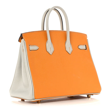 Hermes Chevre Mysore Horseshoe Birkin 25 Abricot Gris Perle 2 of 12