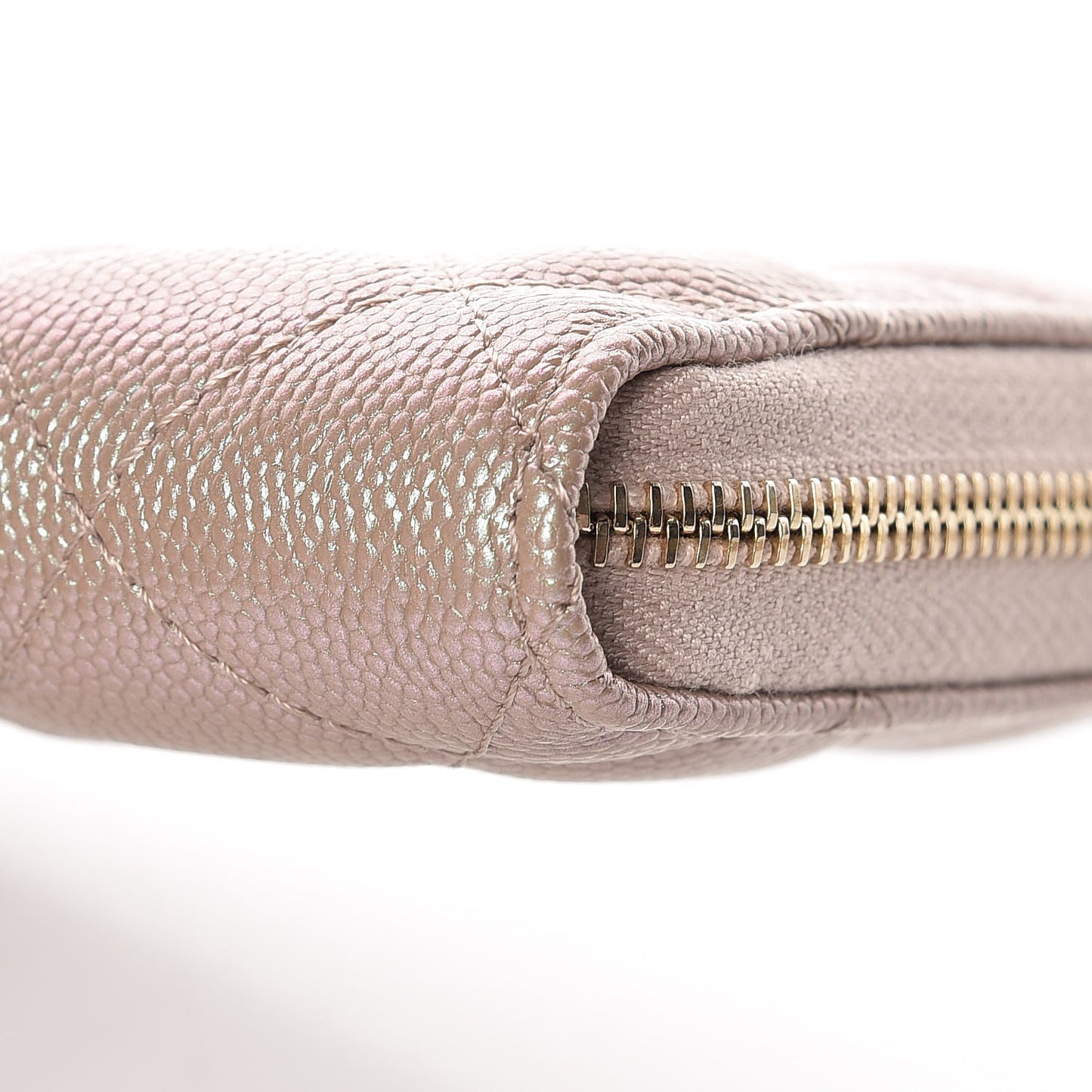 Iridescent Caviar Quilted Medium Zip Around Wallet Beige