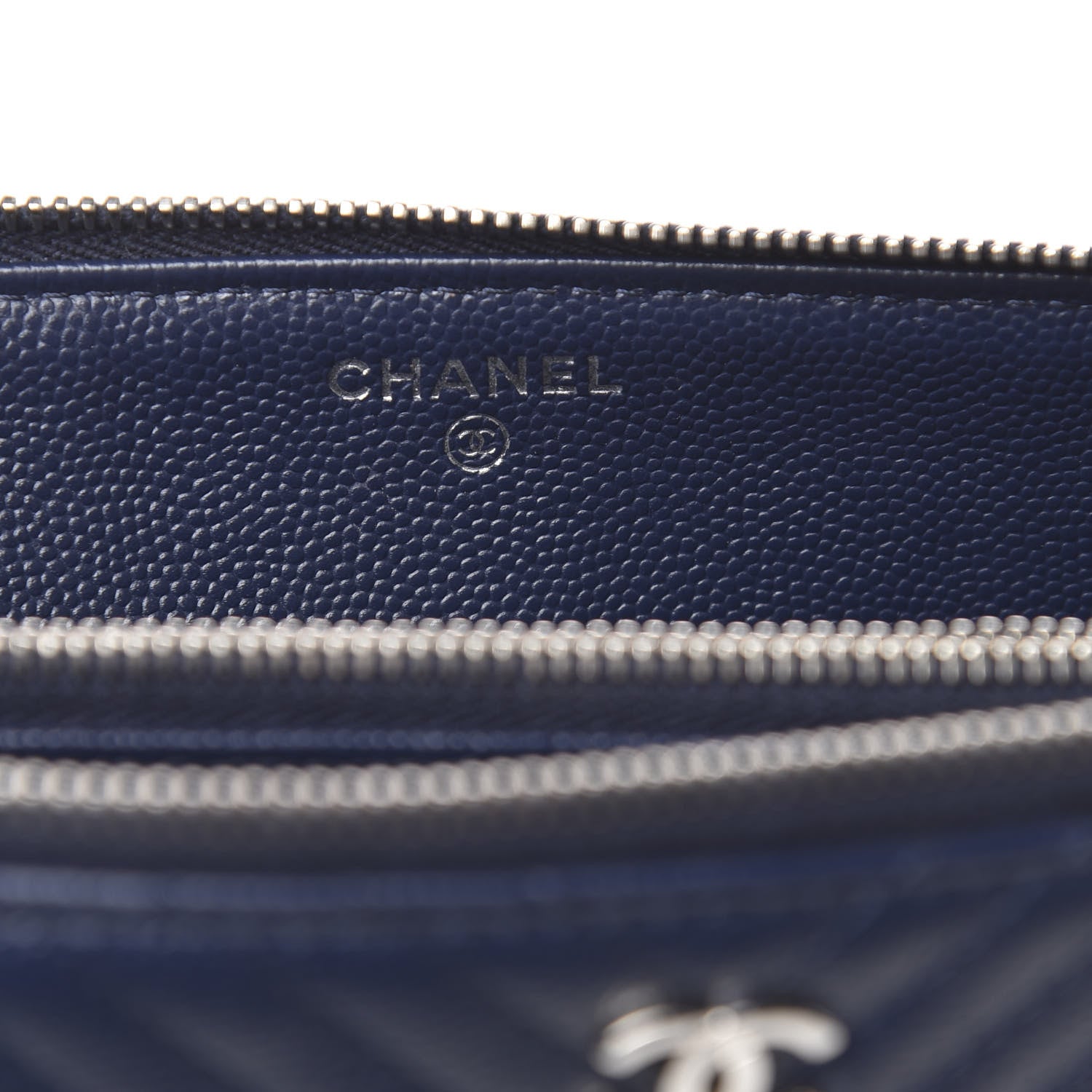 Chanel Caviar Chevron Quilted Large Zipped Clutch Navy 7 of 11