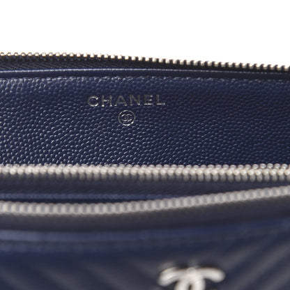 Chanel Caviar Chevron Quilted Large Zipped Clutch Navy 7 of 11