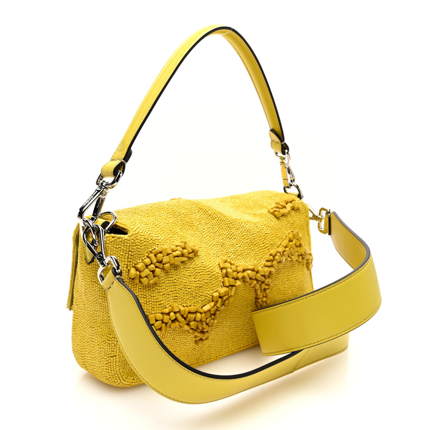 Rolling Stone Vitello Seta Bead Embroidered Re-Edition Baguette Giallo