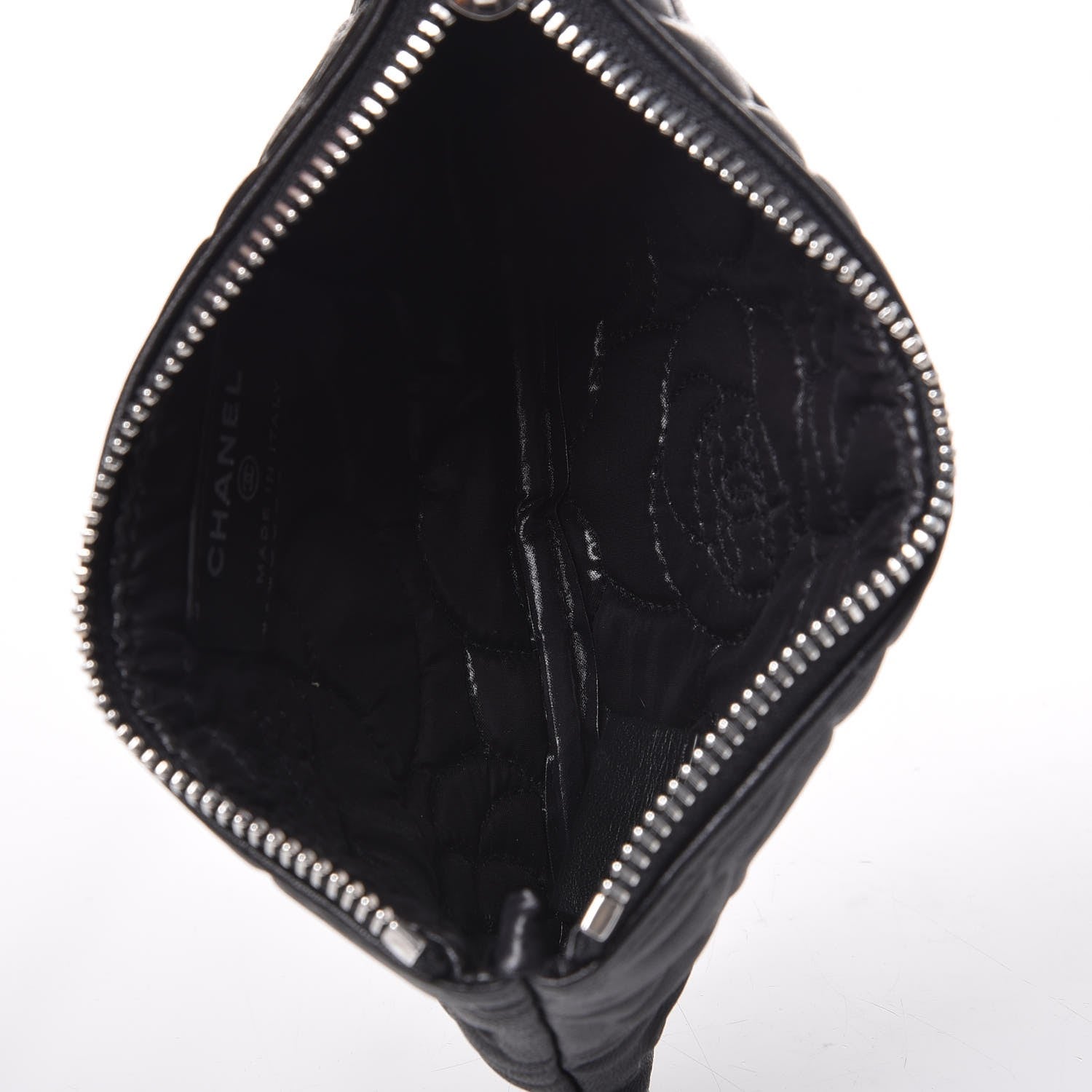 Chanel Goatskin Camellia Embossed Cosmetic Pouch Black 5 of 8