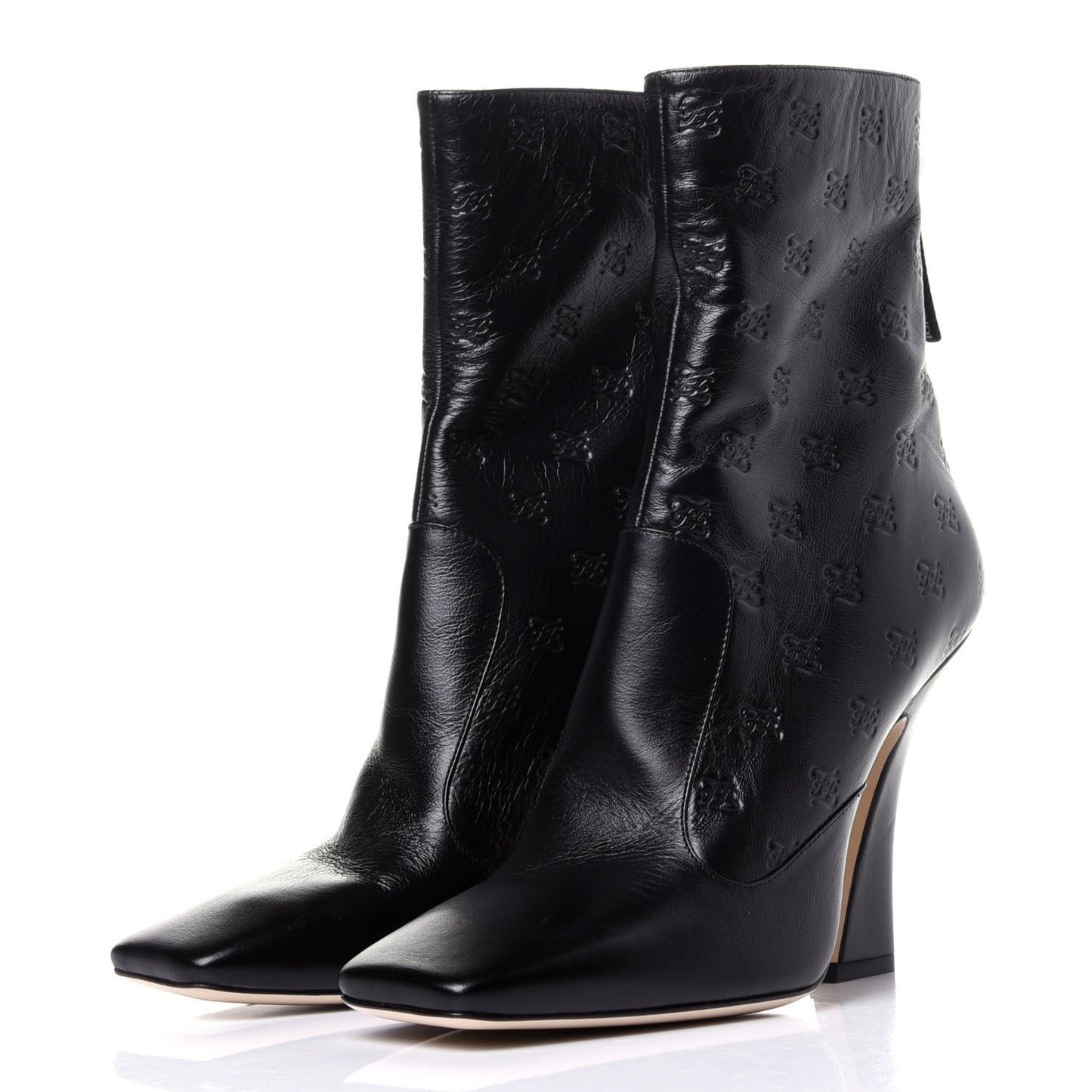 Vitello Karligraphy Embossed FFreedom High Heel Ankle Boots 40 Black