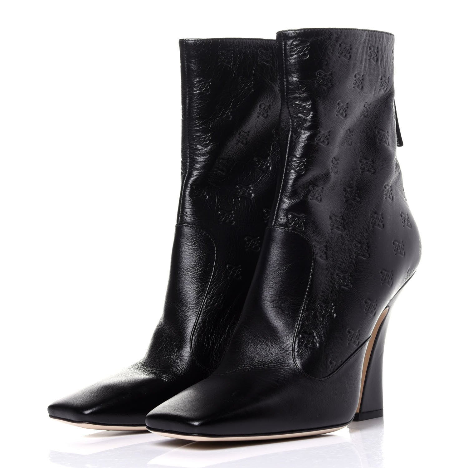 Fendi Vitello Karligraphy Embossed FFreedom High Heel Ankle Boots 40 Black 3 of 9