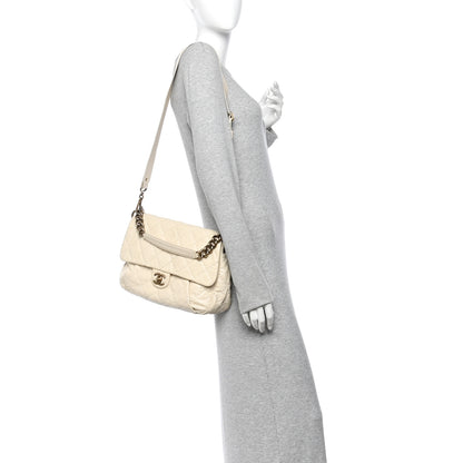 Chanel Crumpled Grained Calfskin Medium Coco Pleats Messenger Flap Dark White 2 of 10