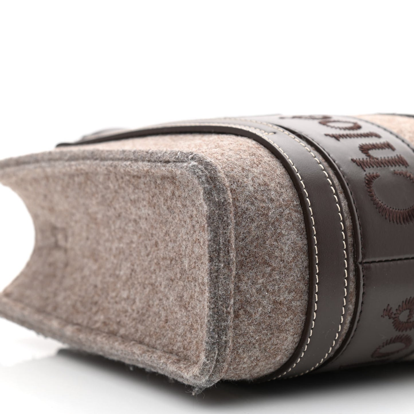 Felt Calfskin Small Woody Ribbon Tote With Strap Deep Beige