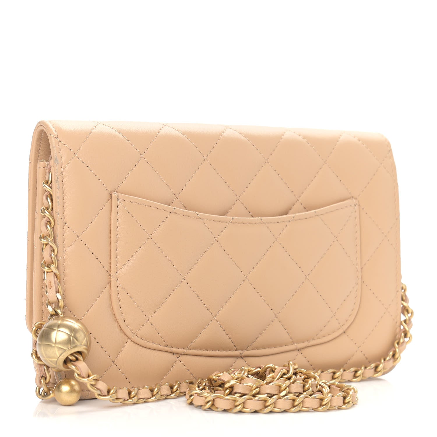 Chanel Lambskin Quilted CC Pearl Crush Wallet on Chain WOC Beige 3 of 13
