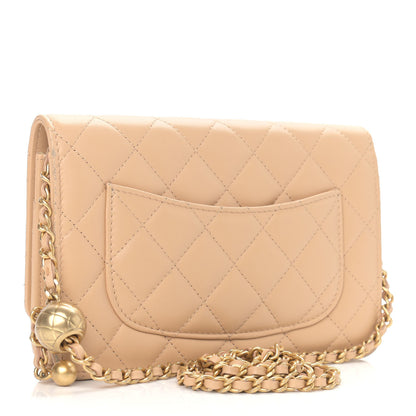 Chanel Lambskin Quilted CC Pearl Crush Wallet on Chain WOC Beige 3 of 13