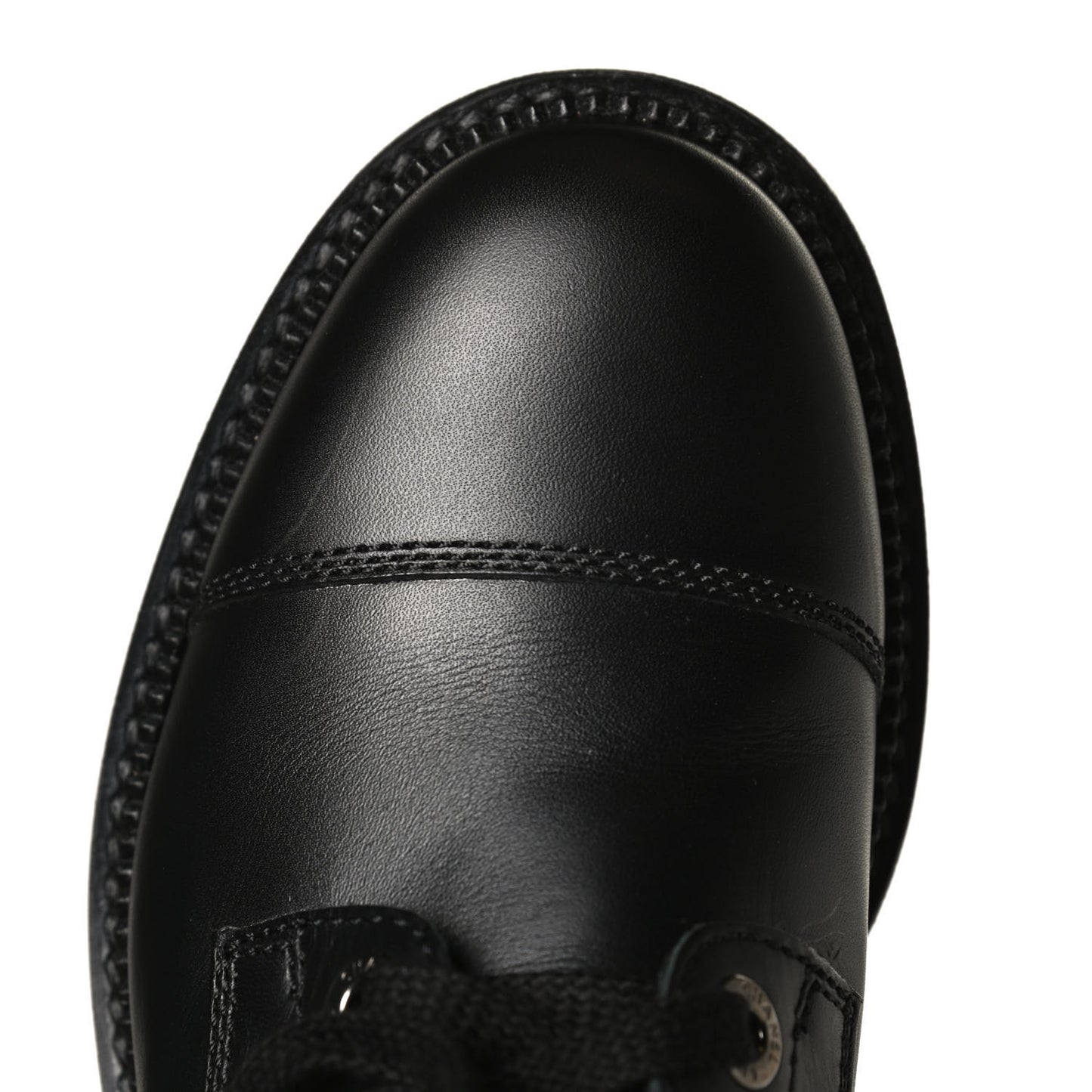 Calfskin Quilted Lace Up Combat Boots 36 Black