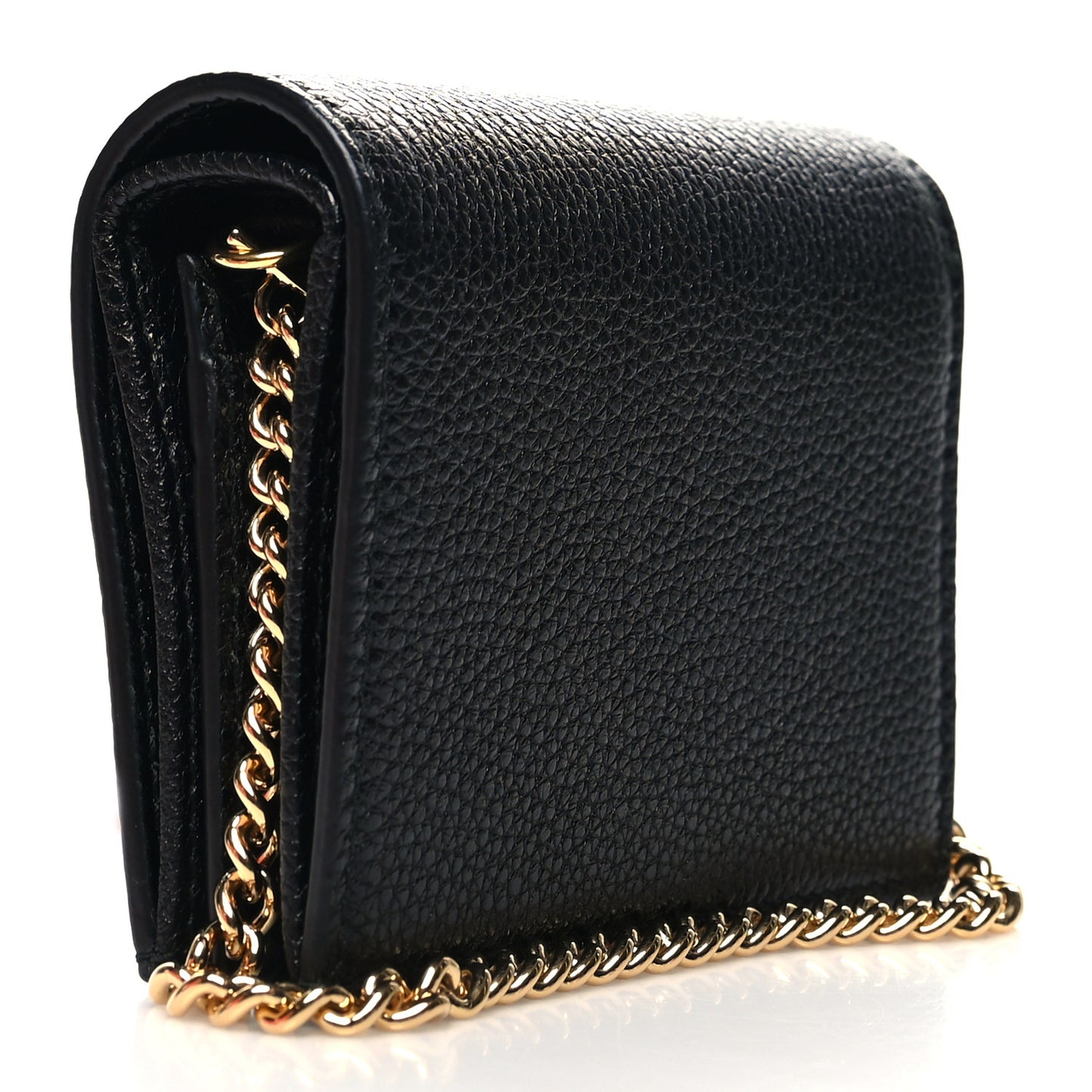 Grainy Calfskin Zumi Chain Card Case Wallet Black