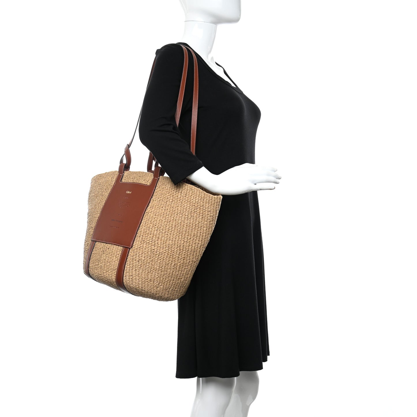 Raffia Calfskin Large Basket Tote Tan