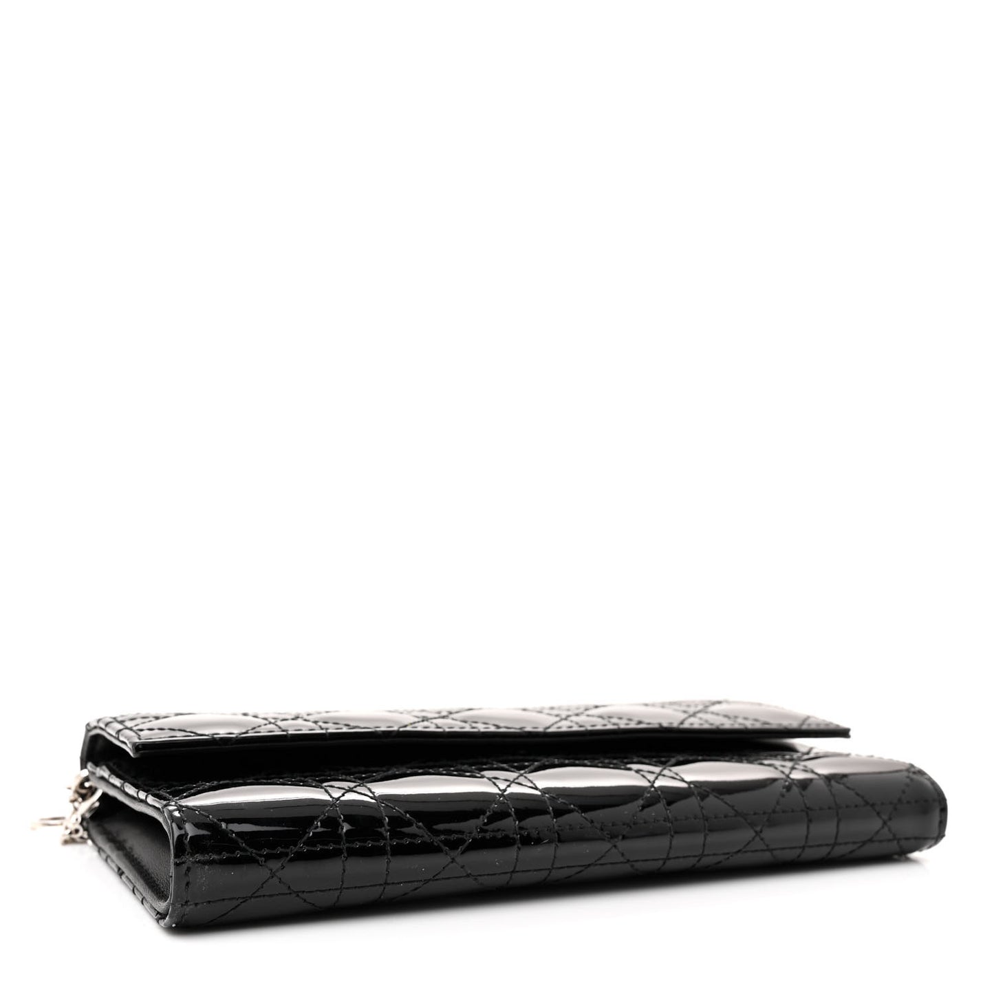 Patent Lambskin Cannage Lady Dior Rendezvous Wallet On Chain Black