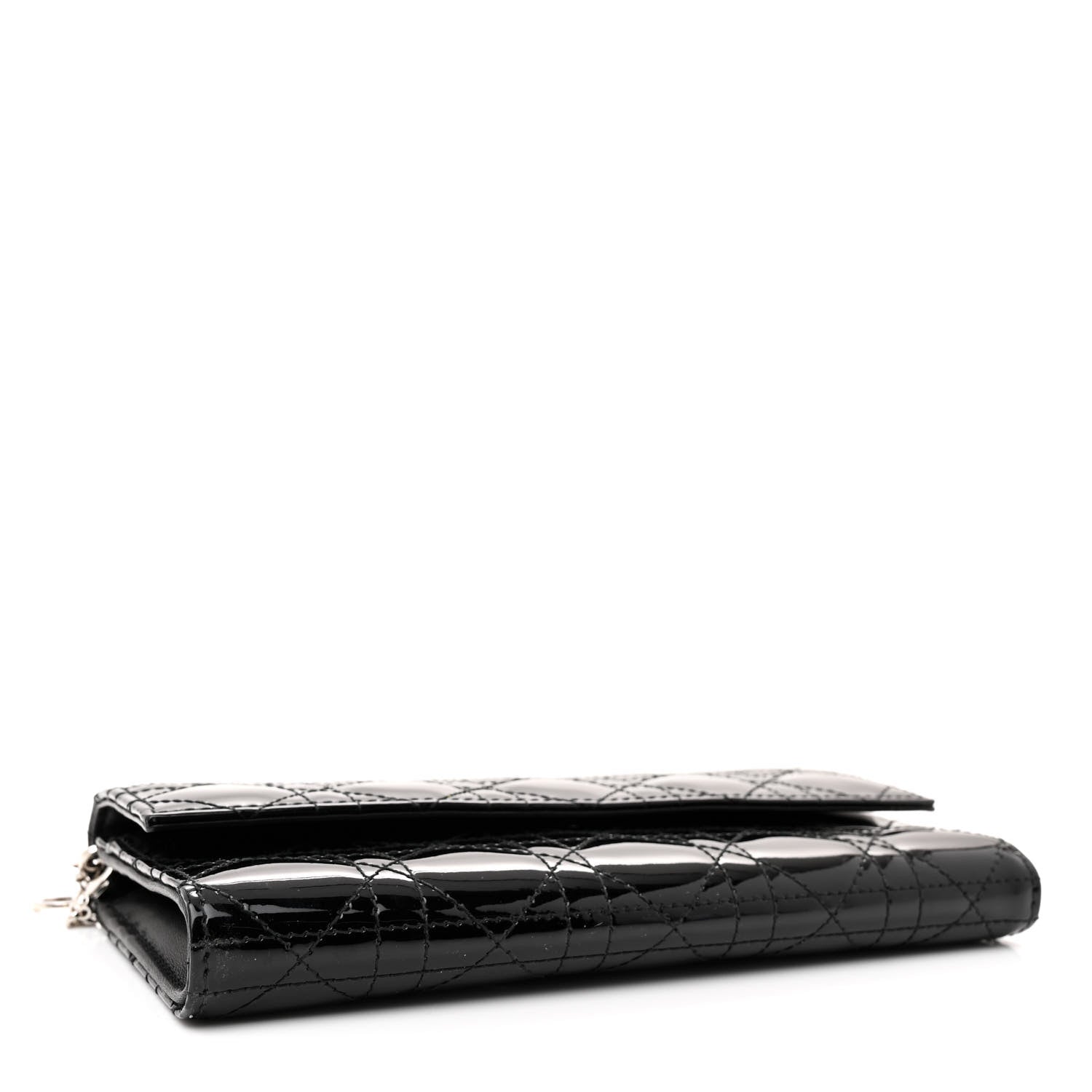 Christian Dior Patent Lambskin Cannage Lady Dior Rendezvous Wallet On Chain Black 4 of 11