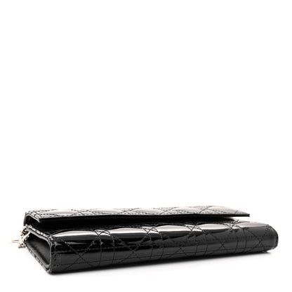 Christian Dior Patent Lambskin Cannage Lady Dior Rendezvous Wallet On Chain Black 4 of 11