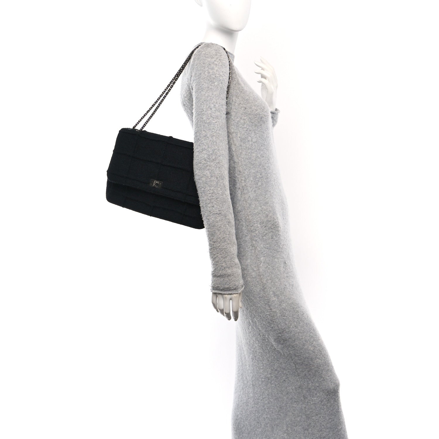 Chanel Wool Jumbo Chocolate Bar Mademoiselle Flap Black 2 of 10