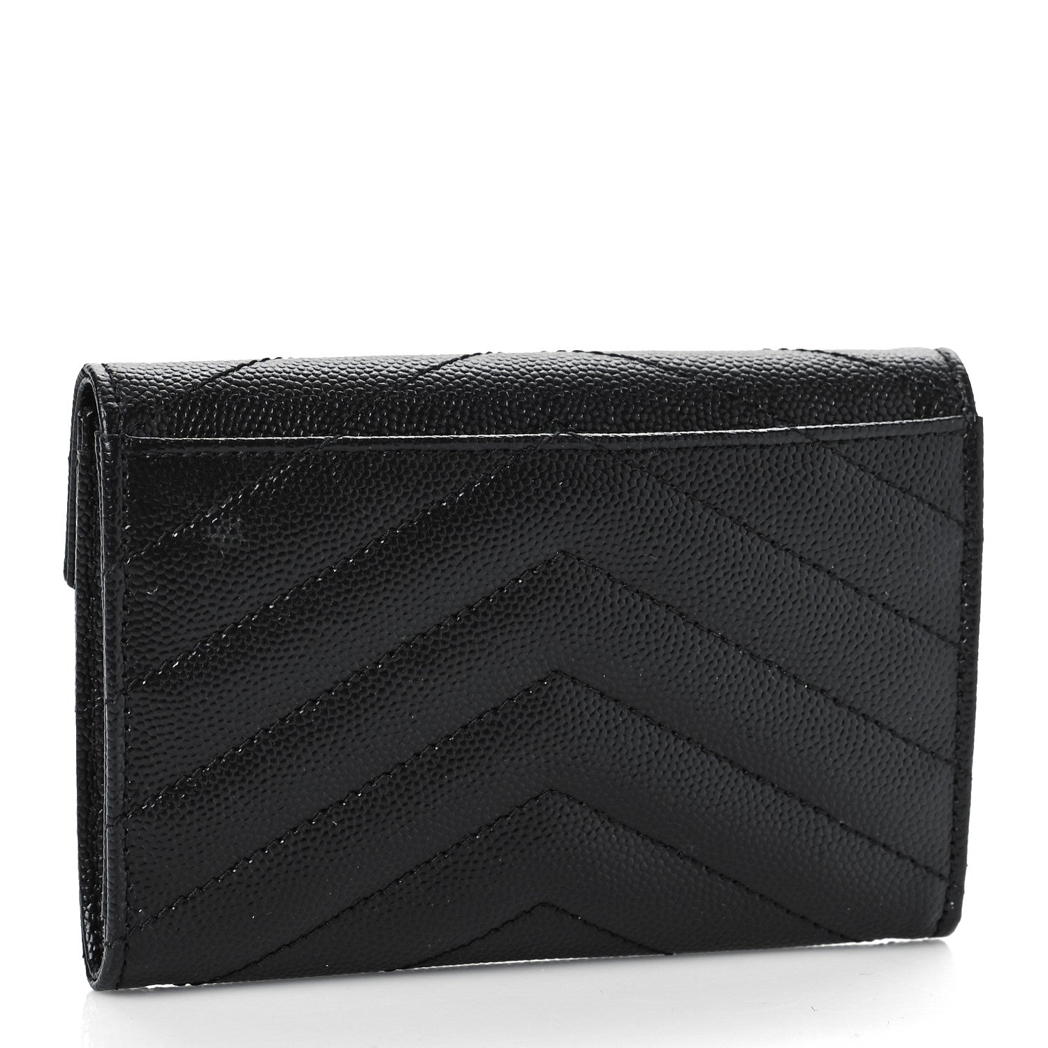 Saint Laurent Grain De Poudre Matelasse Chevron Small Monogram Envelope Wallet Black 3 of 9
