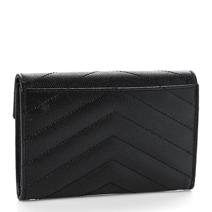 Saint Laurent Grain De Poudre Matelasse Chevron Small Monogram Envelope Wallet Black 3 of 9