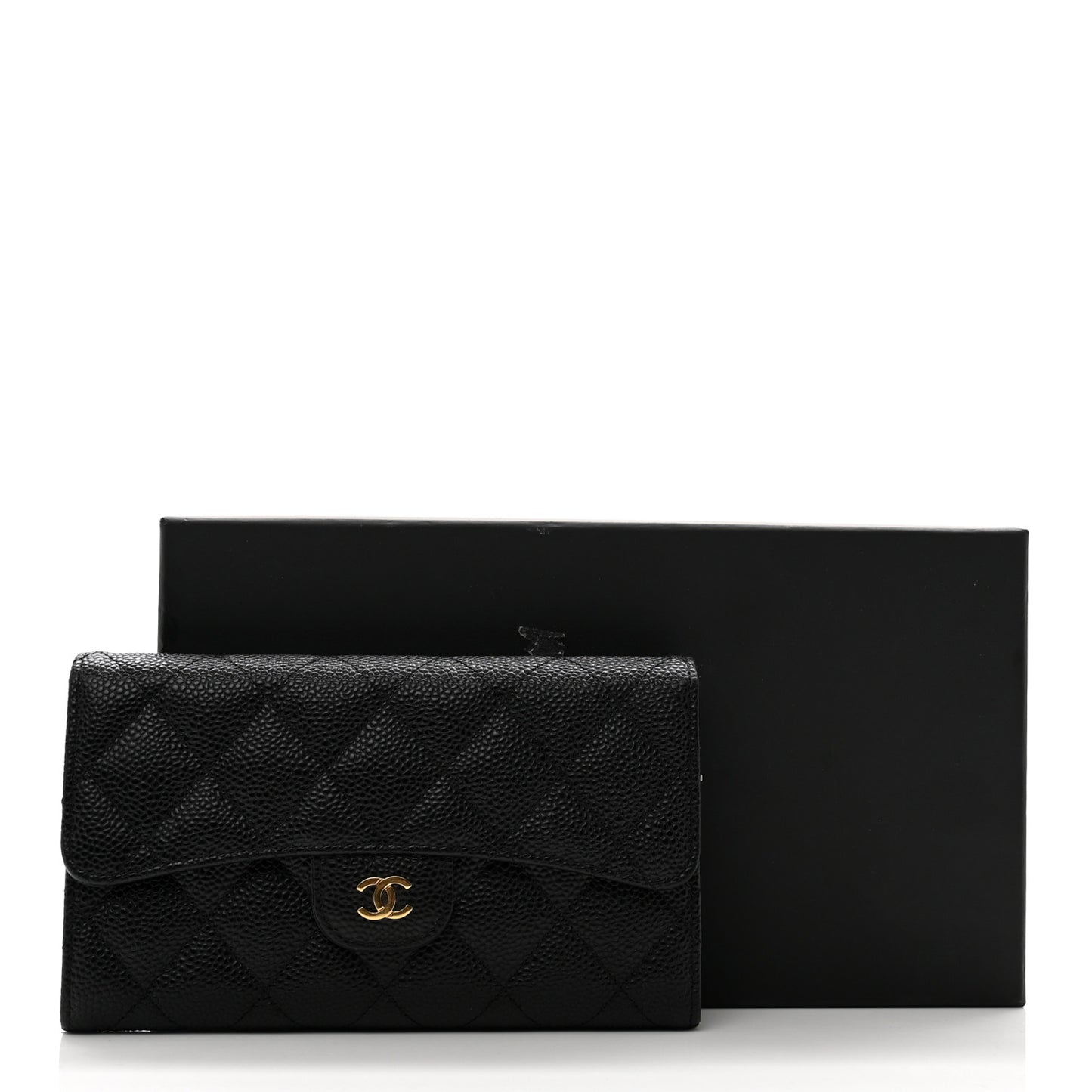 Caviar Quilted Large Gusset Flap Wallet Black