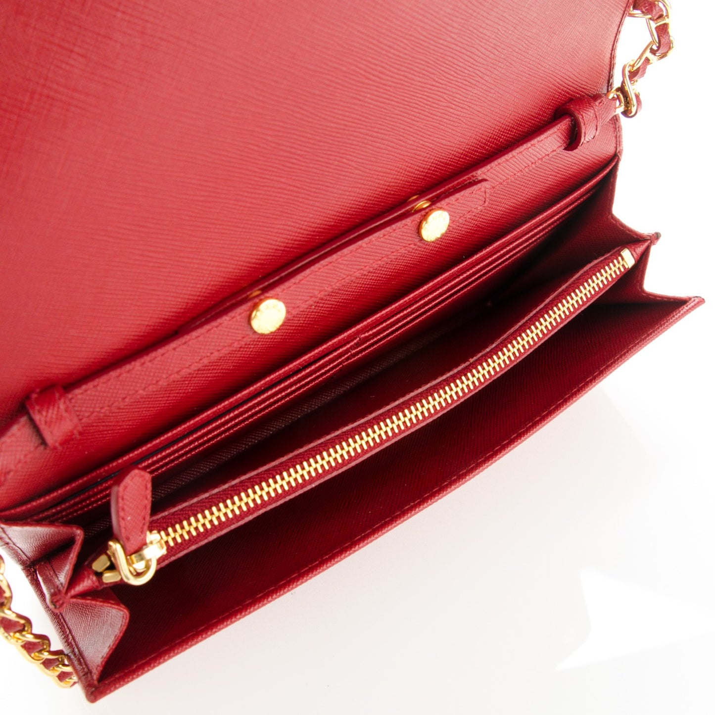 Saffiano Metal Oro Chain Wallet Fuoco