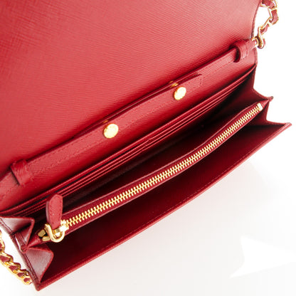 Prada Saffiano Metal Oro Chain Wallet Fuoco 5 of 7