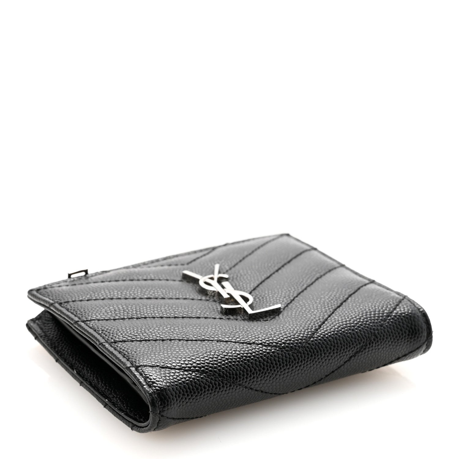 Saint Laurent Grain De Poudre Matelasse Chevron Monogram Zipped Card Case Black 4 of 8