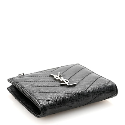 Saint Laurent Grain De Poudre Matelasse Chevron Monogram Zipped Card Case Black 4 of 8