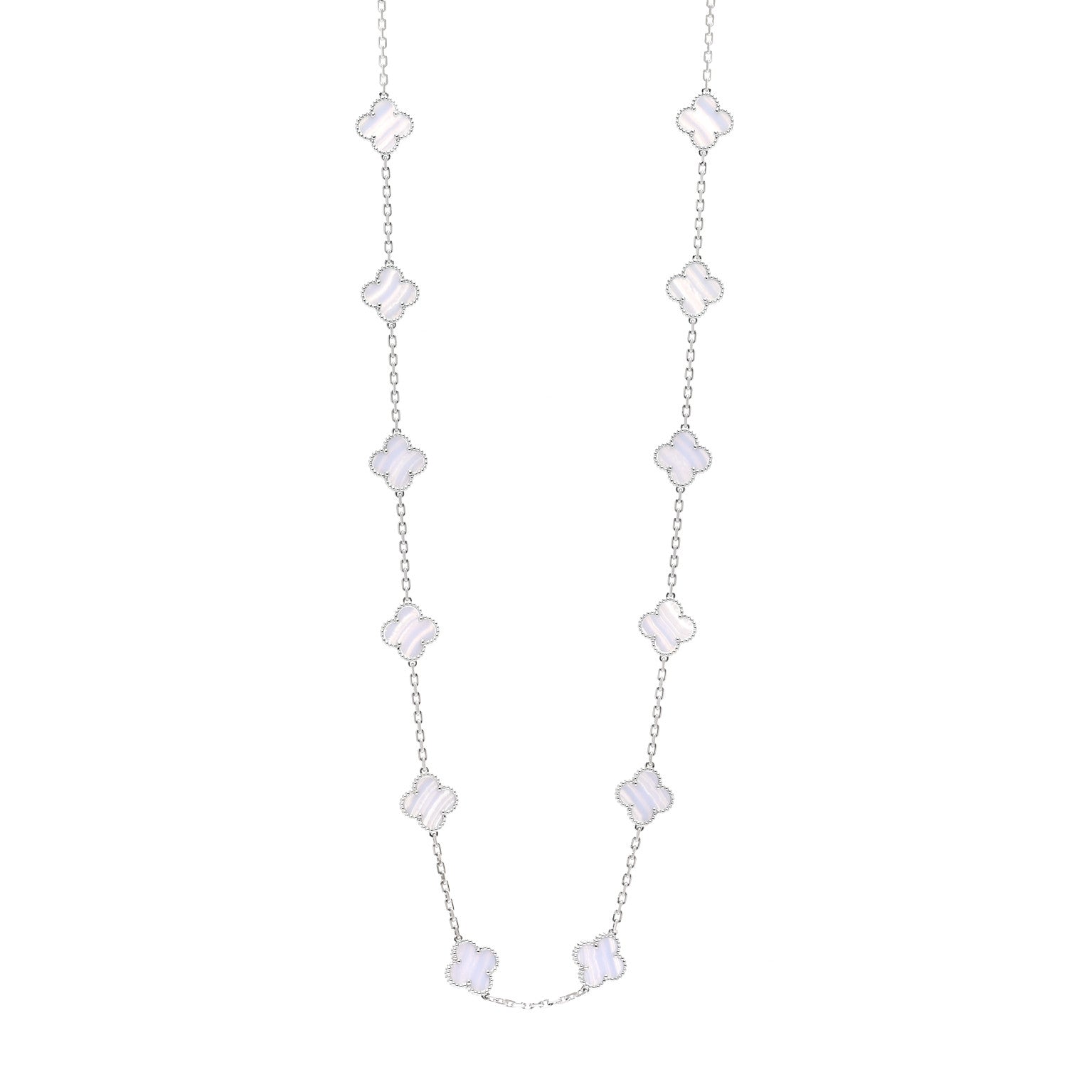 product image of VAN CLEEF & ARPELS 18K White Gold Chalcedony 20 Motifs Vintage Alhambra Necklace FASHIONPHILE