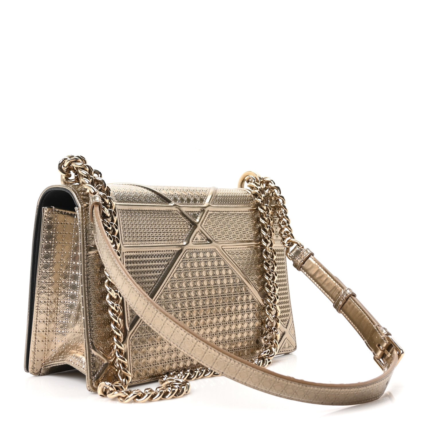 Christian Dior Metallic Patent Micro-Cannage Medium Diorama Flap Bag Gold 2 of 9