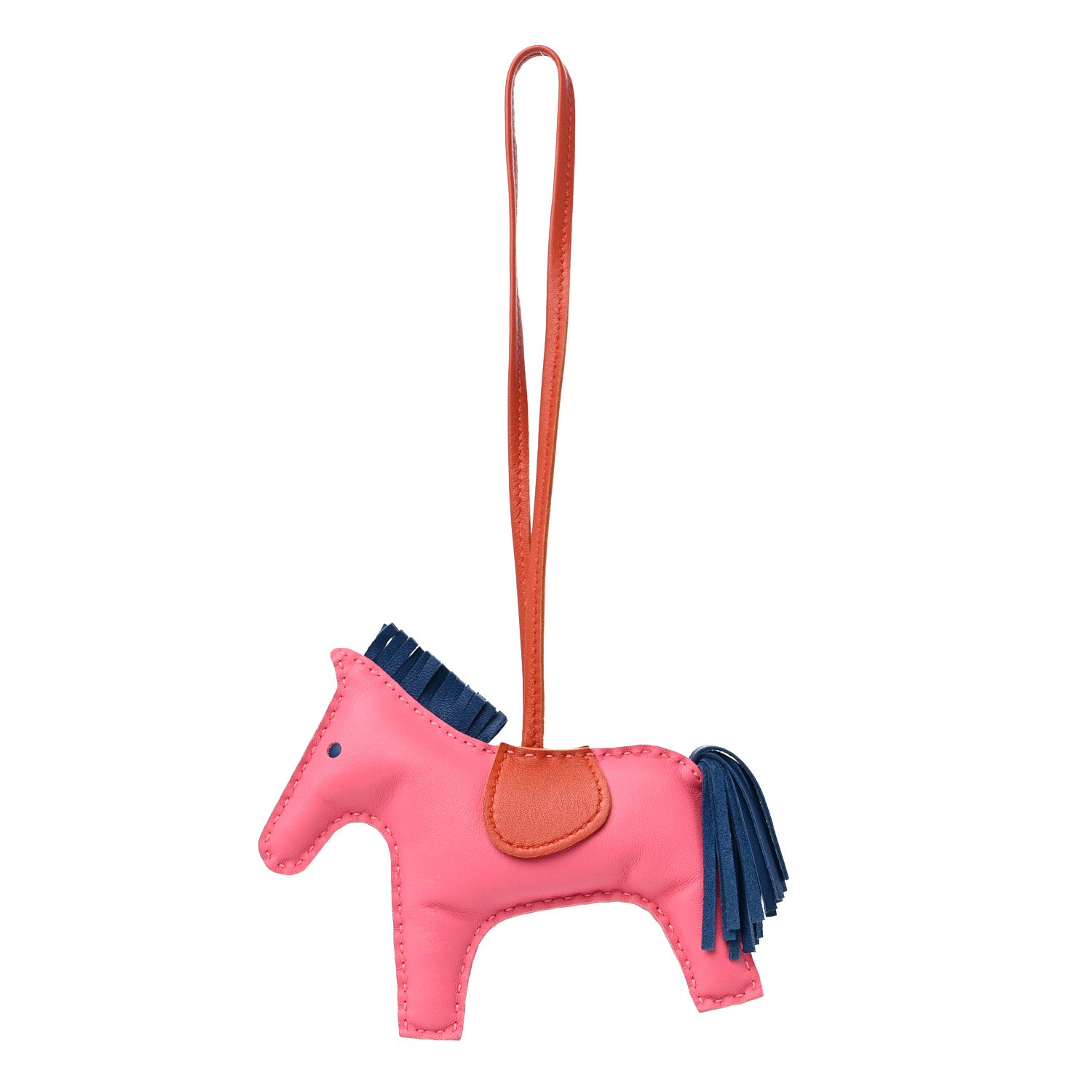Hermes Milo Lambskin Grigri Rodeo Horse Bag Charm MM Rose Azalee Cornaline Bleu De Malte 1 of 3