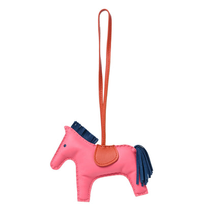 Hermes Milo Lambskin Grigri Rodeo Horse Bag Charm MM Rose Azalee Cornaline Bleu De Malte 1 of 3