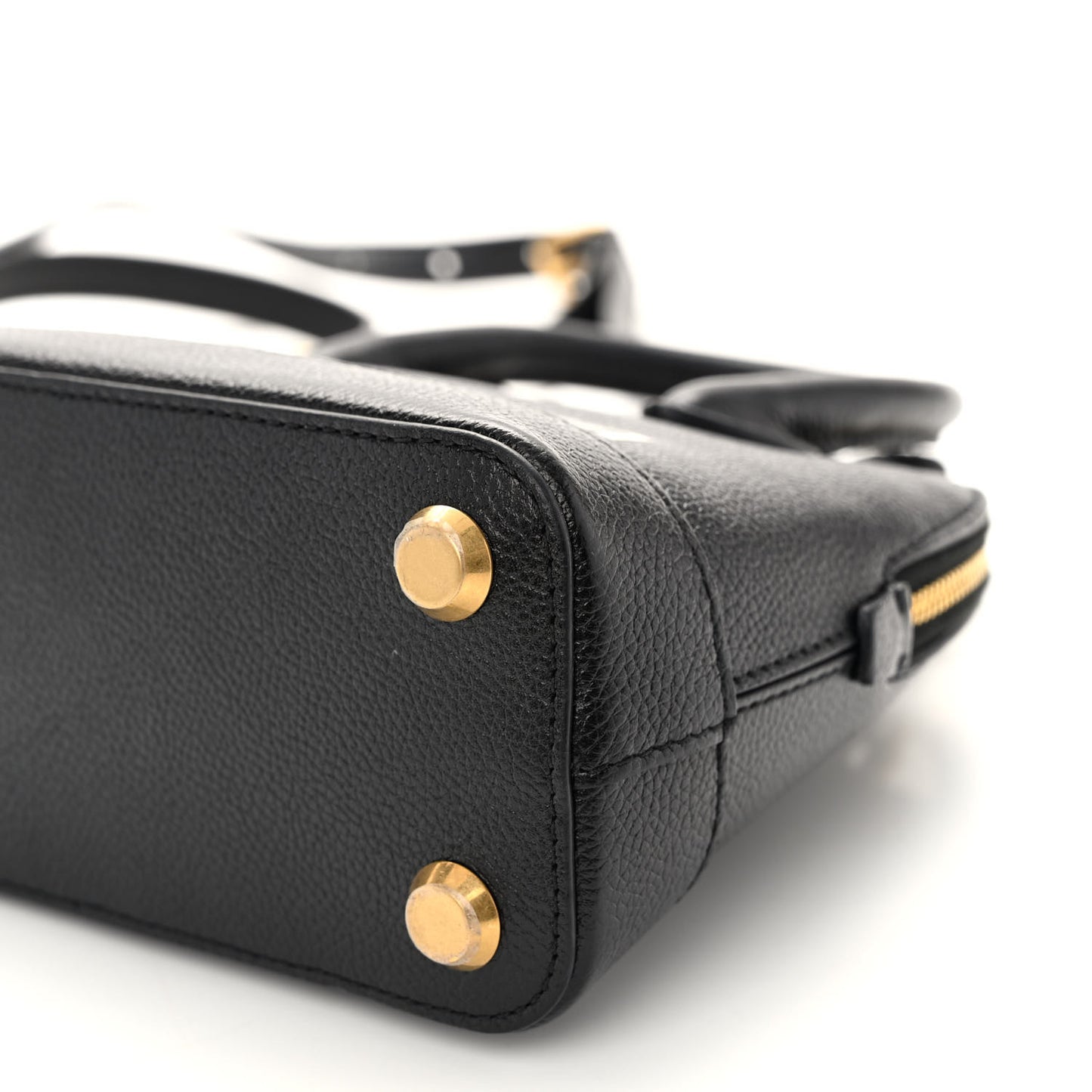 Grained Calfskin Logo XXS Ville Top Handle Bag Black White