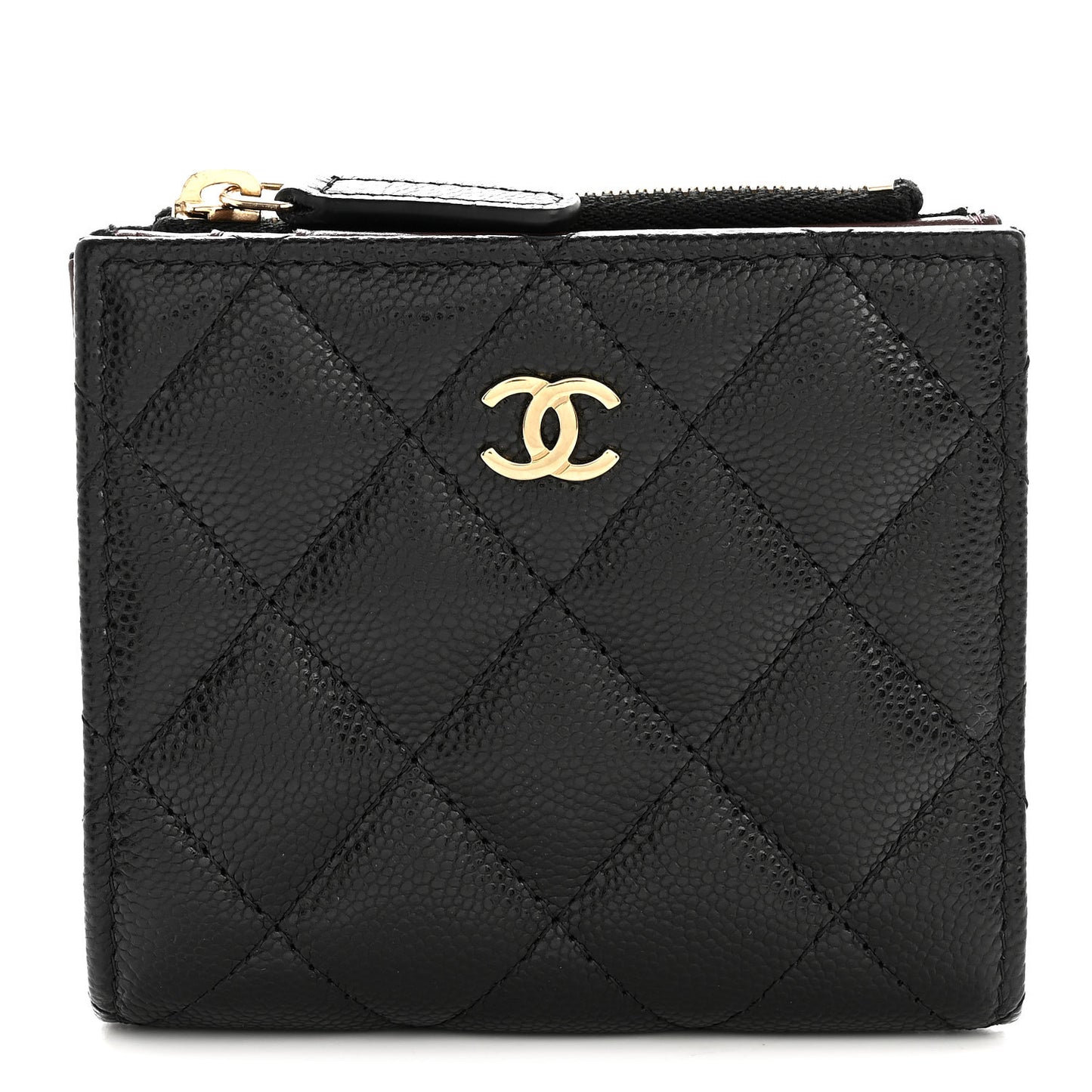 Caviar Quilted CC Zip Compact Wallet Black