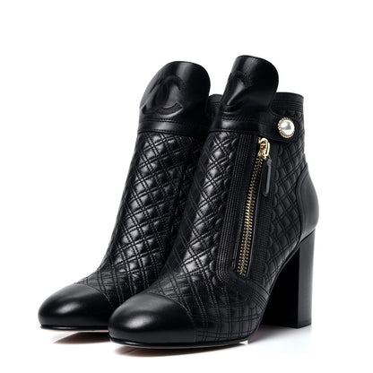 Chanel Lambskin Pearl Qulited CC Cap Toe Short Boot 40 Black 4 of 9
