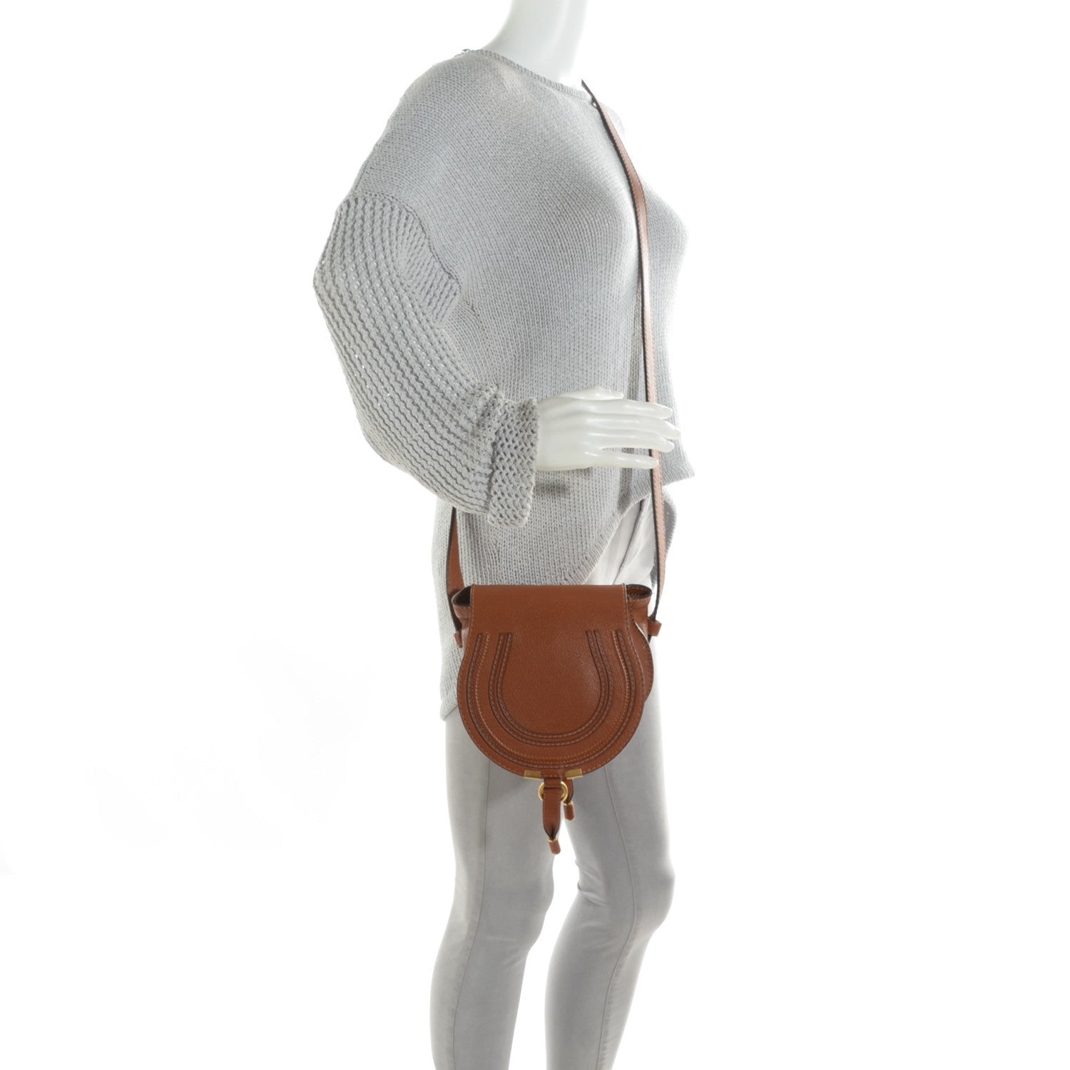 Chloe Calfskin Mini Marcie Round Crossbody Bag Tan 3 of 16