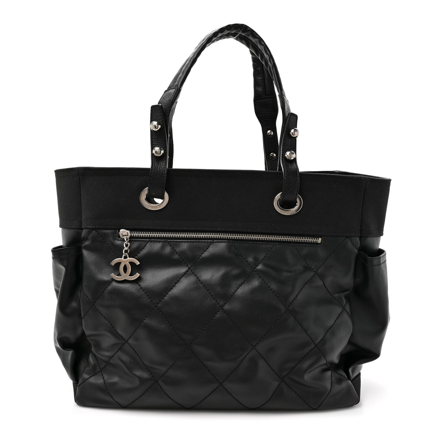 Coated Canvas Quilted Large Paris Biarritz Tote Black