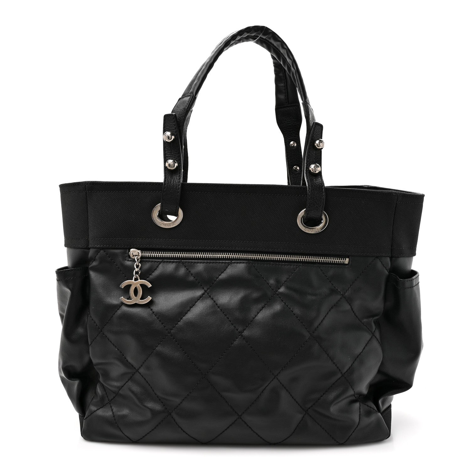 Chanel Coated Canvas Quilted Large Paris Biarritz Tote Black 1 of 14