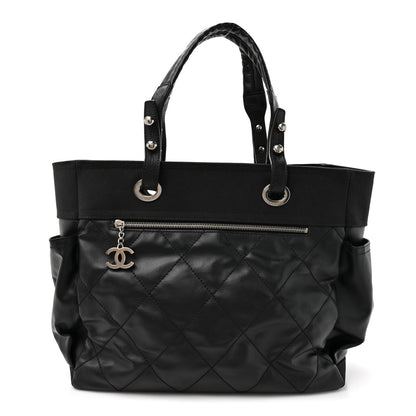 Chanel Coated Canvas Quilted Large Paris Biarritz Tote Black 1 of 14