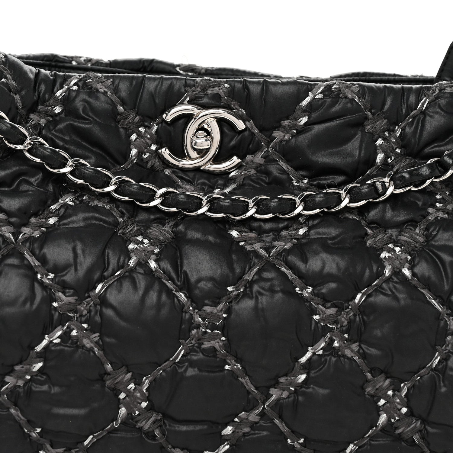 Chanel Nylon Quilted Tweed Stitch Bubble Tote Black 8 of 13