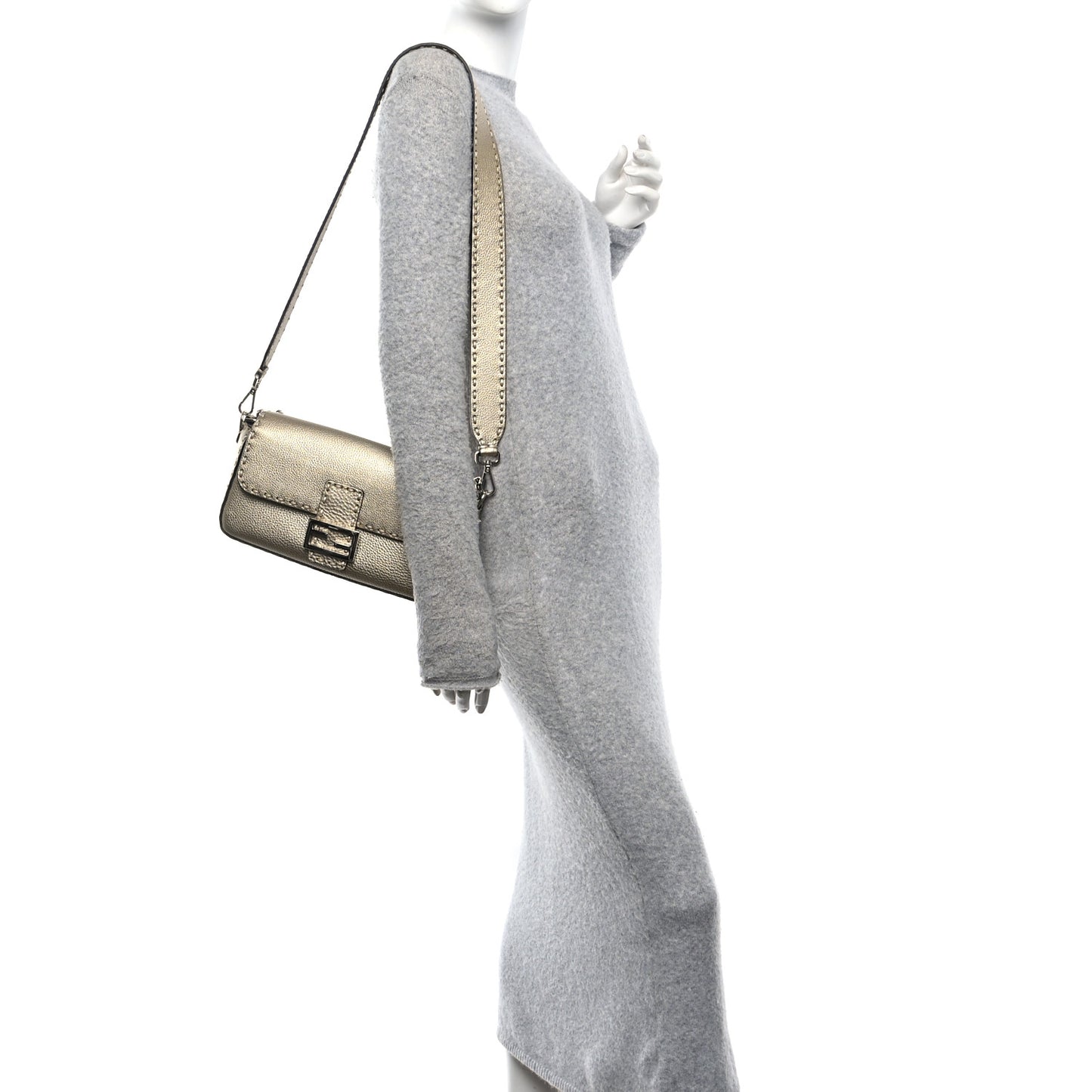 Cuoio Roma Sellerissima Nappa Sintetica Tape Stitch Baguette Platino