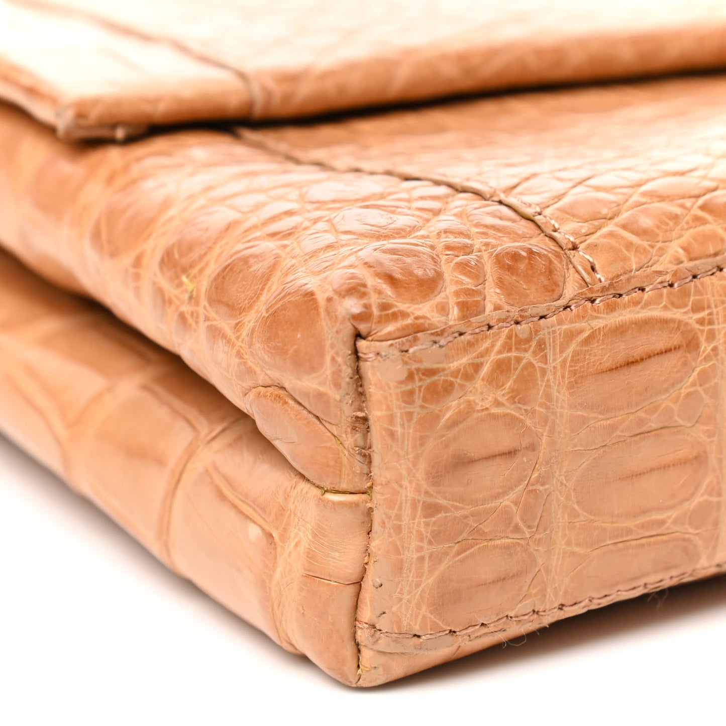 Crocodile Foldover Clutch Beige