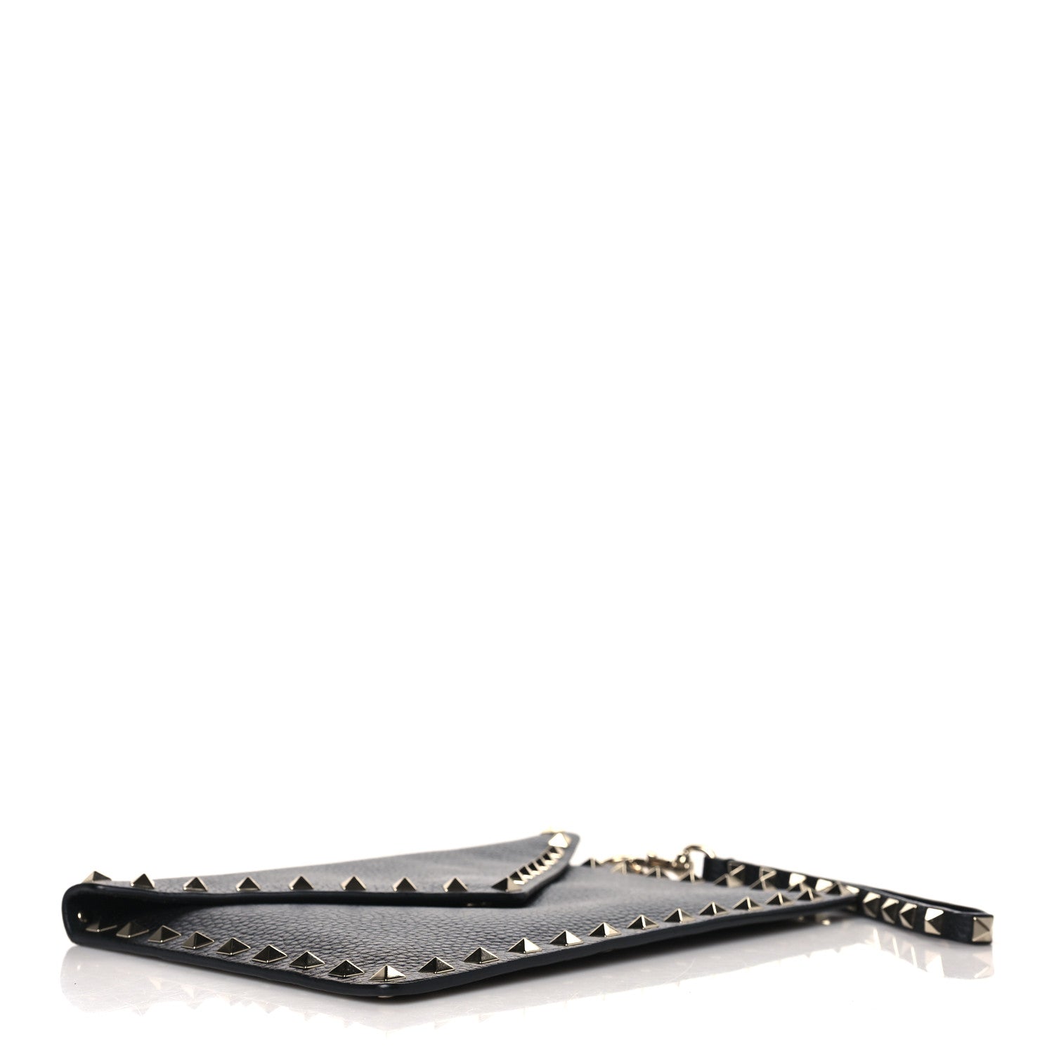 Valentino Garavani Pebbled Calfskin Rockstud Envelope Flat Wristlet Pouch Black 4 of 7