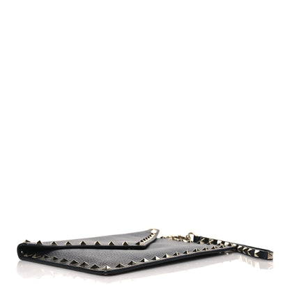 Valentino Garavani Pebbled Calfskin Rockstud Envelope Flat Wristlet Pouch Black 4 of 7