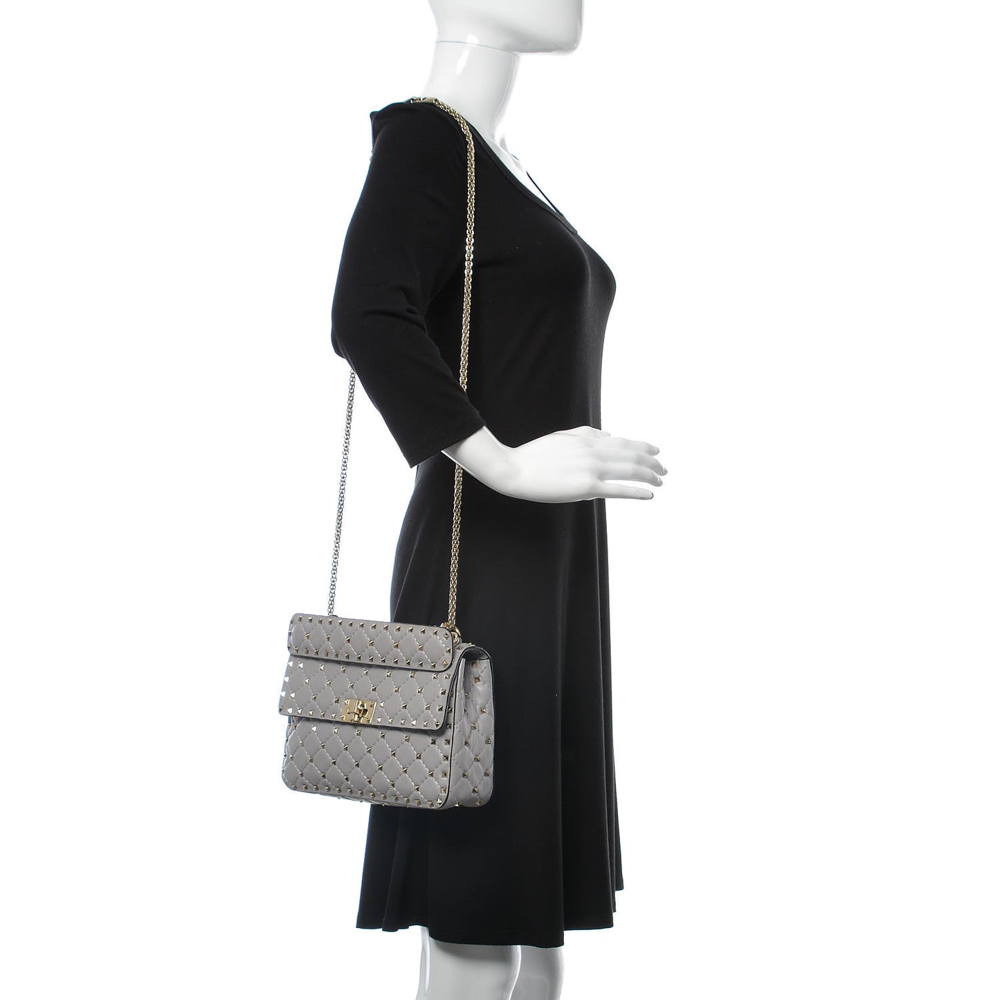 Nappa Medium Rockstud Spike Shoulder Bag Grey