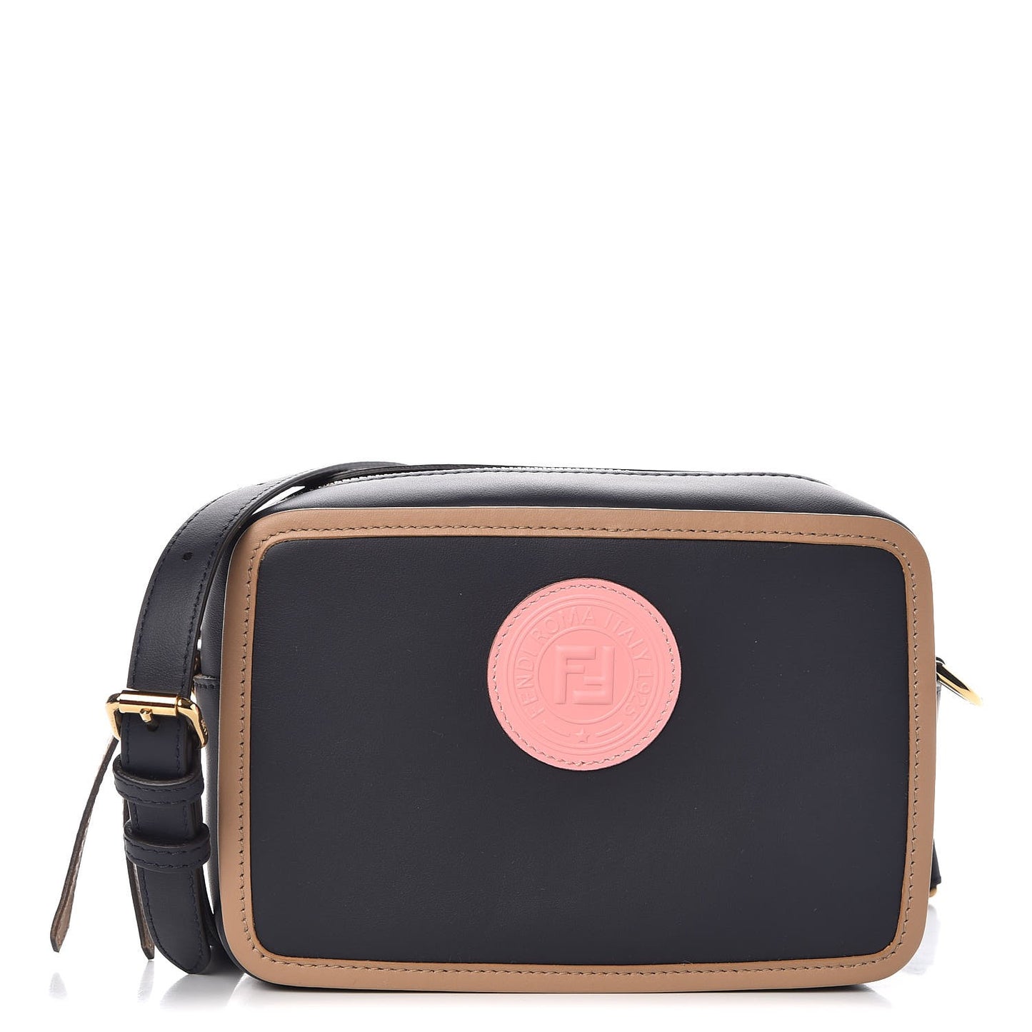 Vitello Century Matte Stamp Patch Bi-Color Mini Camera Case Blue Notte Amido Pink