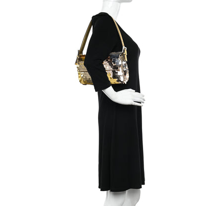 Fendi Sequin Paillettes Vitello Laminato Striped Baguette 1997 Oro Sfumato 2 of 11