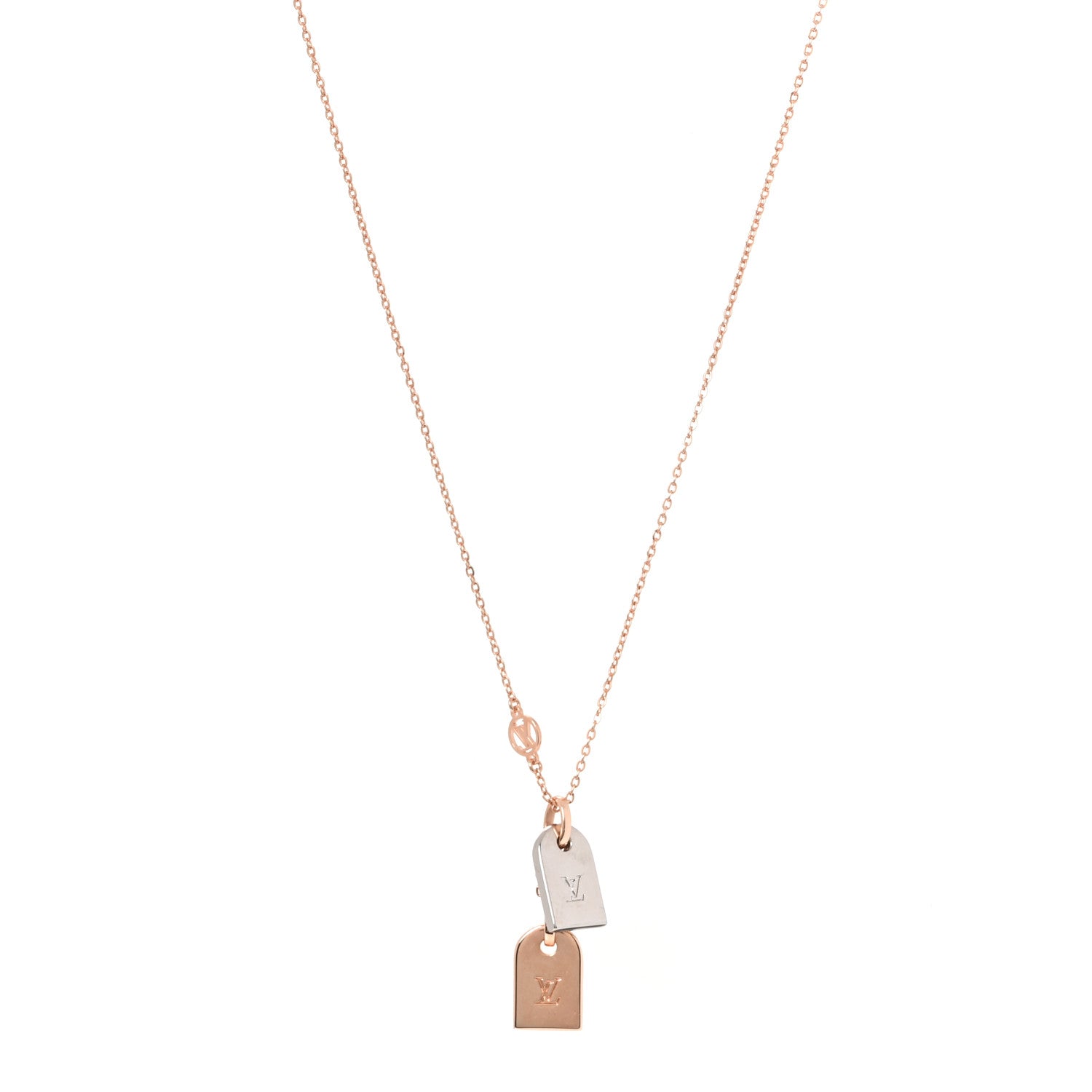 Louis Vuitton Crystal Precious Nanogram Name Tag Necklace Rose Gold Silver 1 of 6
