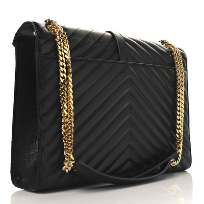 Saint Laurent Grain De Poudre Textured Mixed Matelasse Large Triquilt Monogram Satchel Black 3 of 10