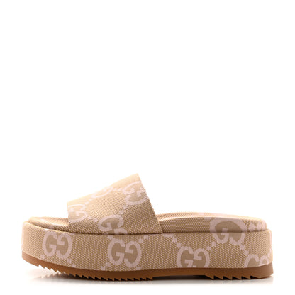 Gucci Monogram Jumbo GG Angelina Platform 55mm Slide Sandals 37 Beige Perfect Pink 1 of 9